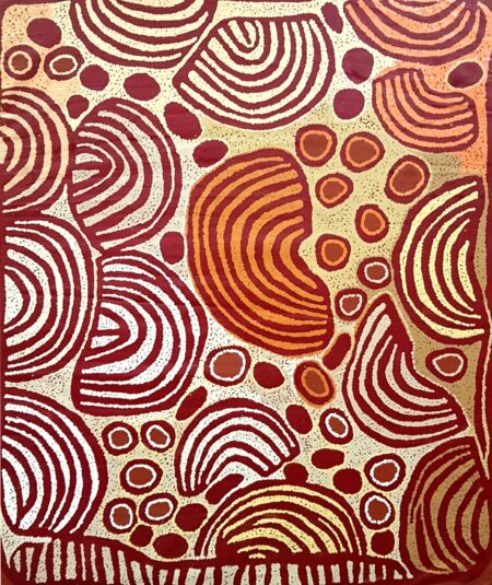 Australian Aboriginal artist Ningura Napurrula Napurulla with artwork No.13185