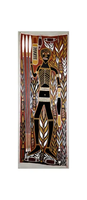 Australian Aboriginal artist Dick Yambal with artwork No.bp3471