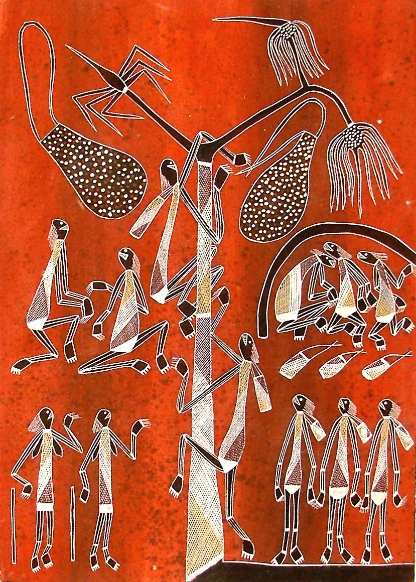 Australian Aboriginal artist Garry Djorlom with artwork No.10106