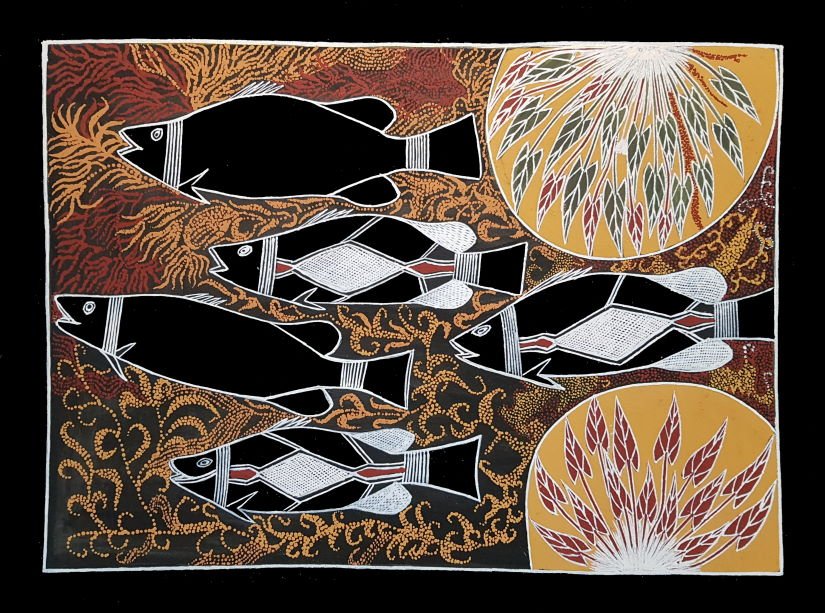 Australian Aboriginal artist Bobby Bunggarr with artwork No.3015