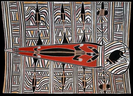 Australian Aboriginal artist Belinda Munnungurr with artwork No.3123