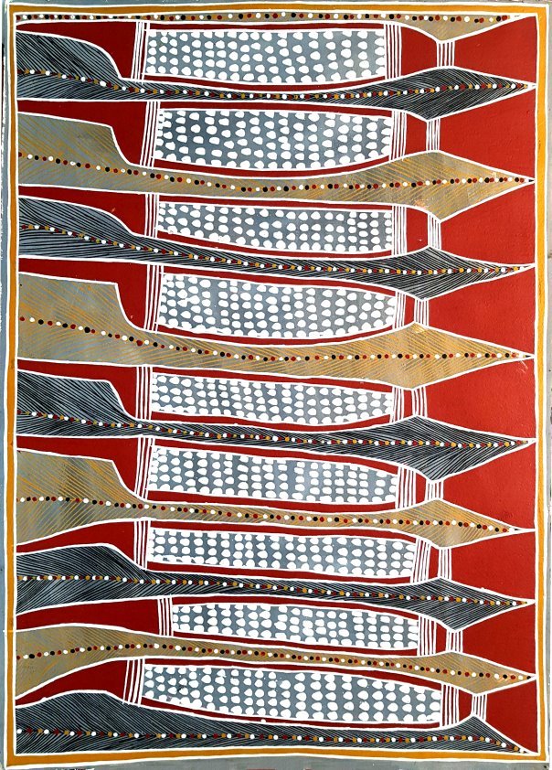 Australian Aboriginal artist Dorothy Djukulul with artwork No.7092