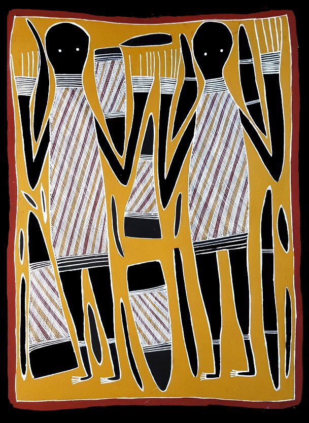 Australian Aboriginal artist Philip Gudthaykudthay with artwork No.8421