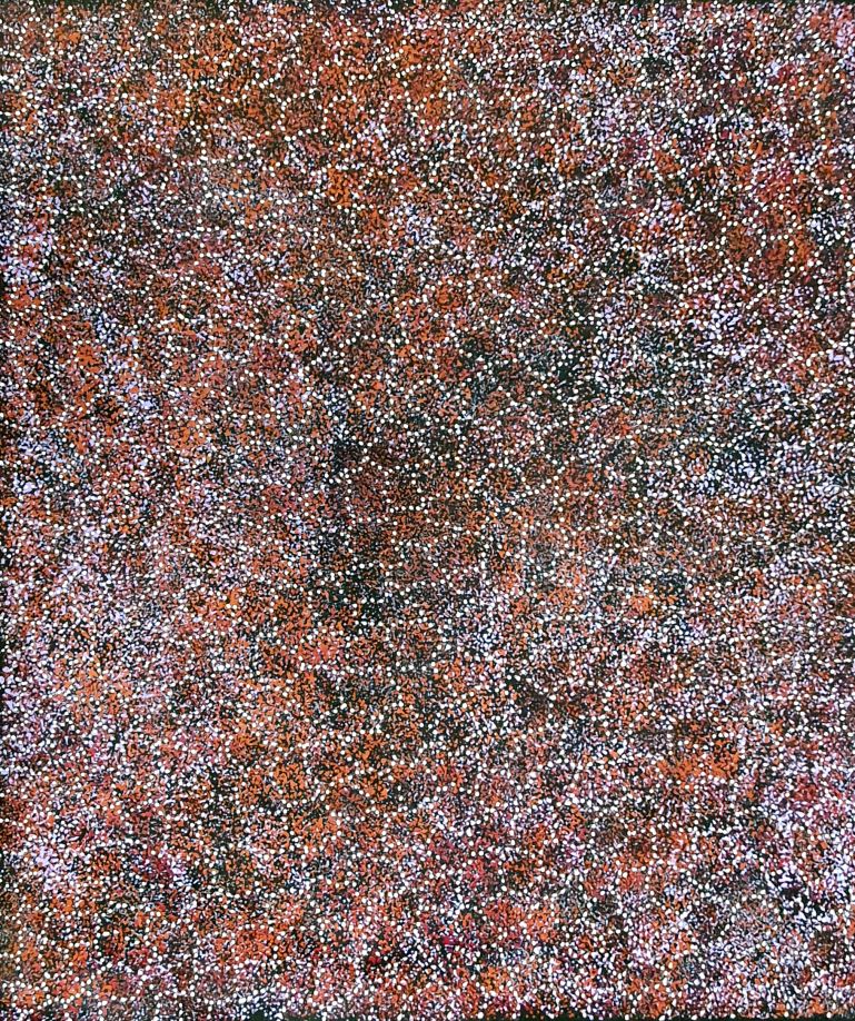 Australian Aboriginal artist Gracie Morton with artwork No.16280