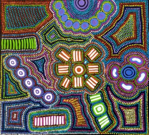 Australian Aboriginal artist Pacinta Turner with artwork No.16433