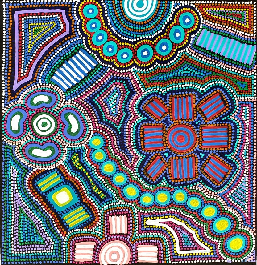 Australian Aboriginal artist Pacinta Turner with artwork No.16434