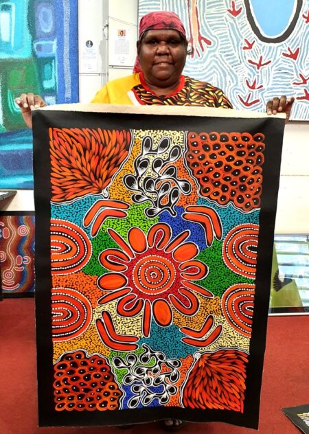 Australian Aboriginal artist Sharon Numina with artwork No.16857